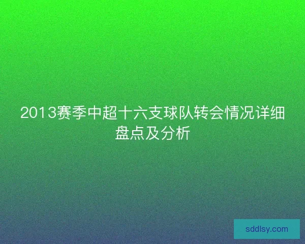 2013赛季中超十六支球队转会情况详细盘点及分析